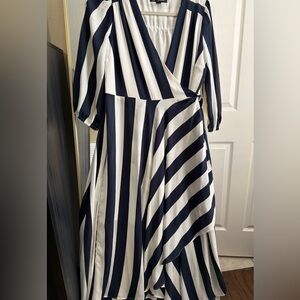 INC International Concepts Asymmetrical Navy and White Dress